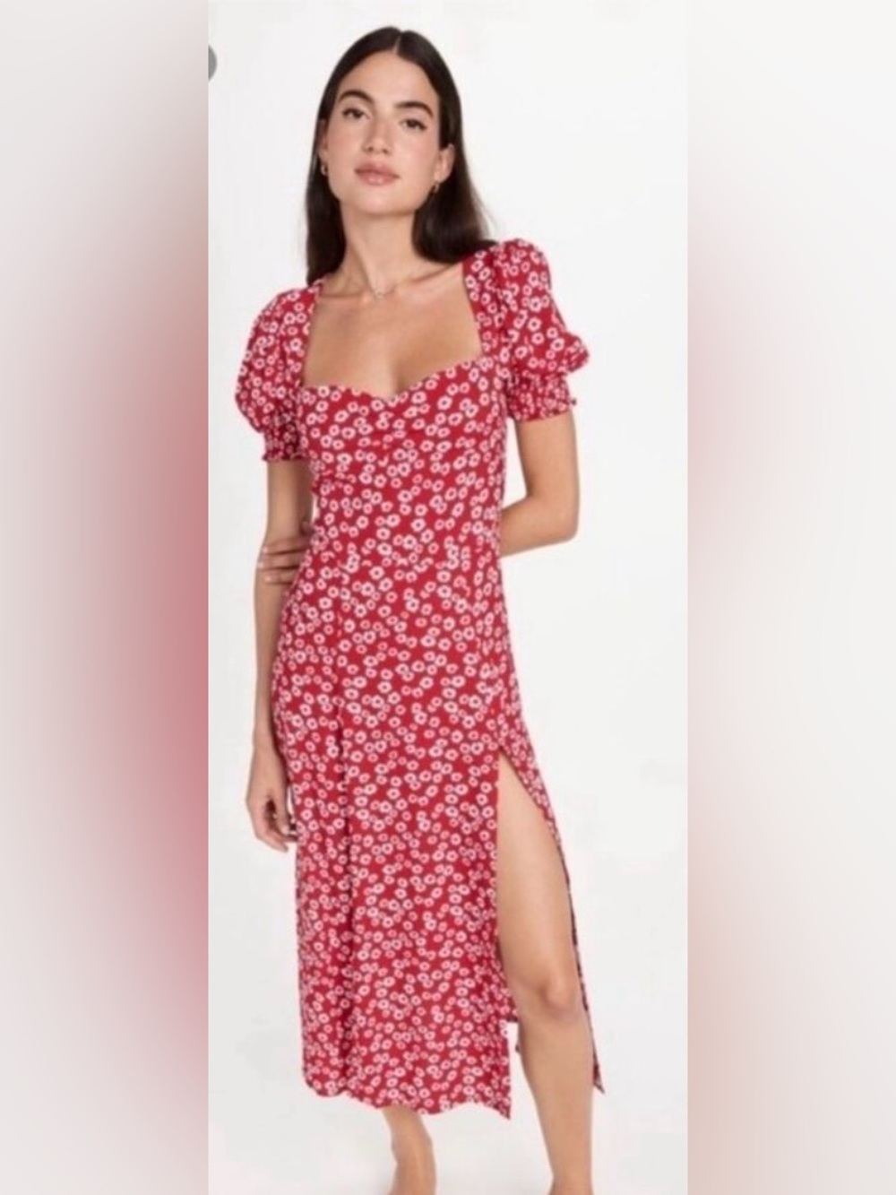 REFORMATION Sz 8 Red Floral Lacey Midi Dress Excellent Condition